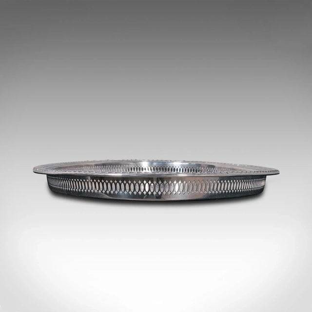 1950s Vintage English Silver Plate Oval Serving Tray For Sale - Image 4 of 9