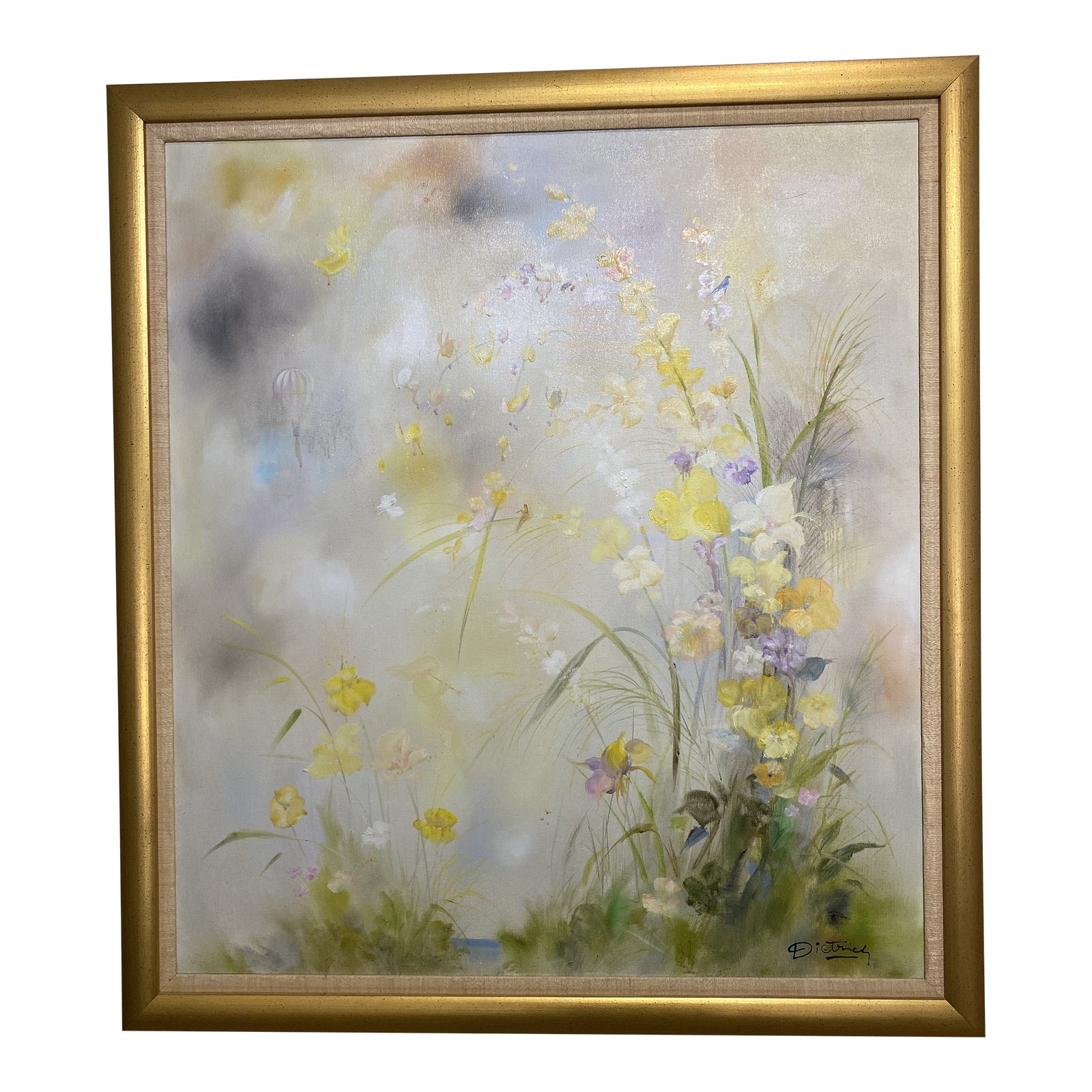 20th Century Dietrich Grunewald Botanical Oil Painting, Framed Chairish
