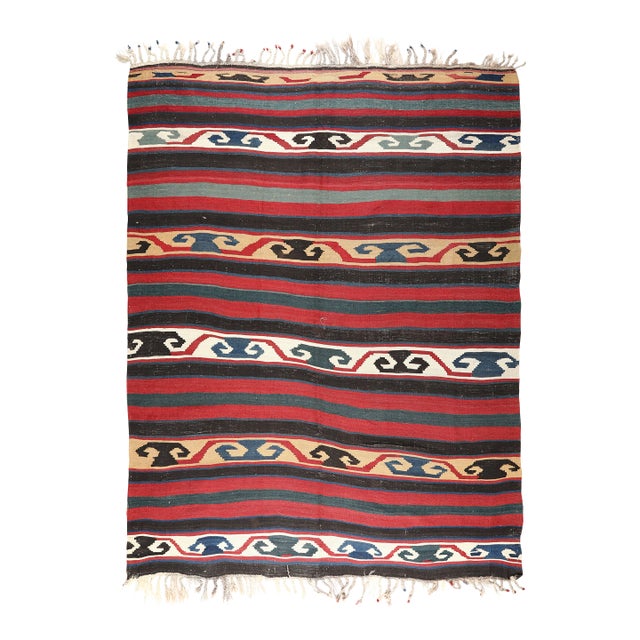 Antique Caucasian Handwoven Kazak Kilim Rug -5' 10'' X 7' 5'' For Sale