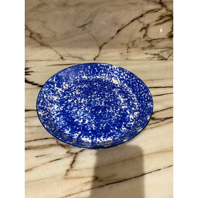 Vintage oven to table sponge-ware/platter blue and white American made serving or decorative large serving dish.