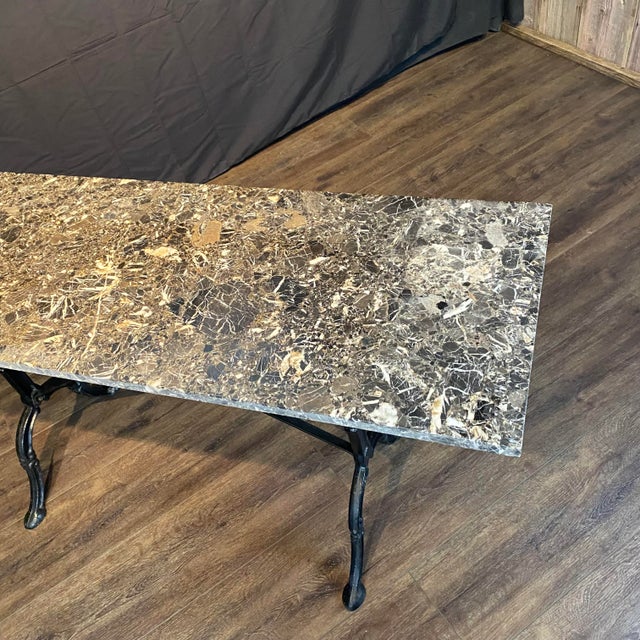 Gray Mid 20th Century French Marble Top Bistro Cafe Console Table or Writing Desk With Iron Base For Sale - Image 8 of 12