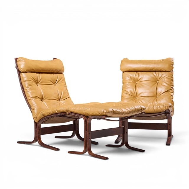Westnofa Mid Century Norwegian Siesta Bentwood Lounge Chairs - Pair with Ottoman Each chair measures: 26 wide x 34 deep x...
