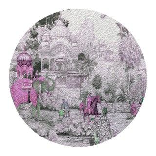 Nicolette Mayer India Scene Verdigris Pink 16" Round Pebble Placemats, Set of 4 For Sale