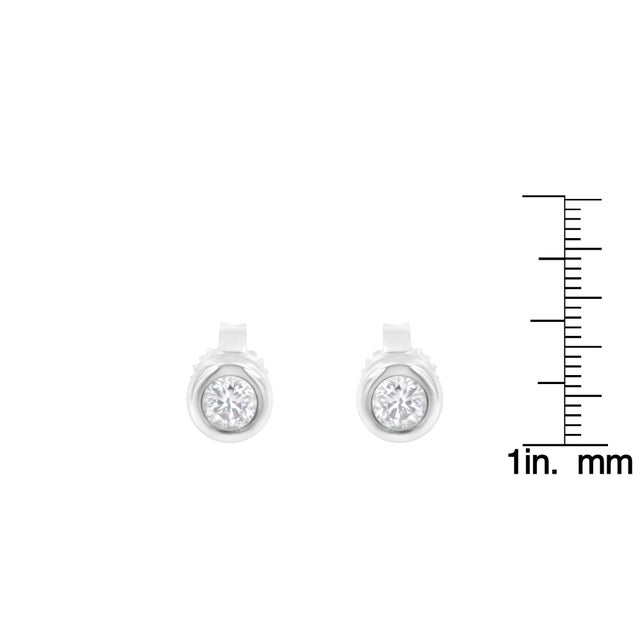 10K White Gold 1/4 Cttw Round Brilliant-Cut Near Colorless Diamond Bezel-Set Stud Earrings (H-I Color, I1-I2 Clarity) For Sale In New York - Image 6 of 6