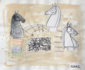 Horse Composition Collage, Ink, Paint by Cassandra Auker