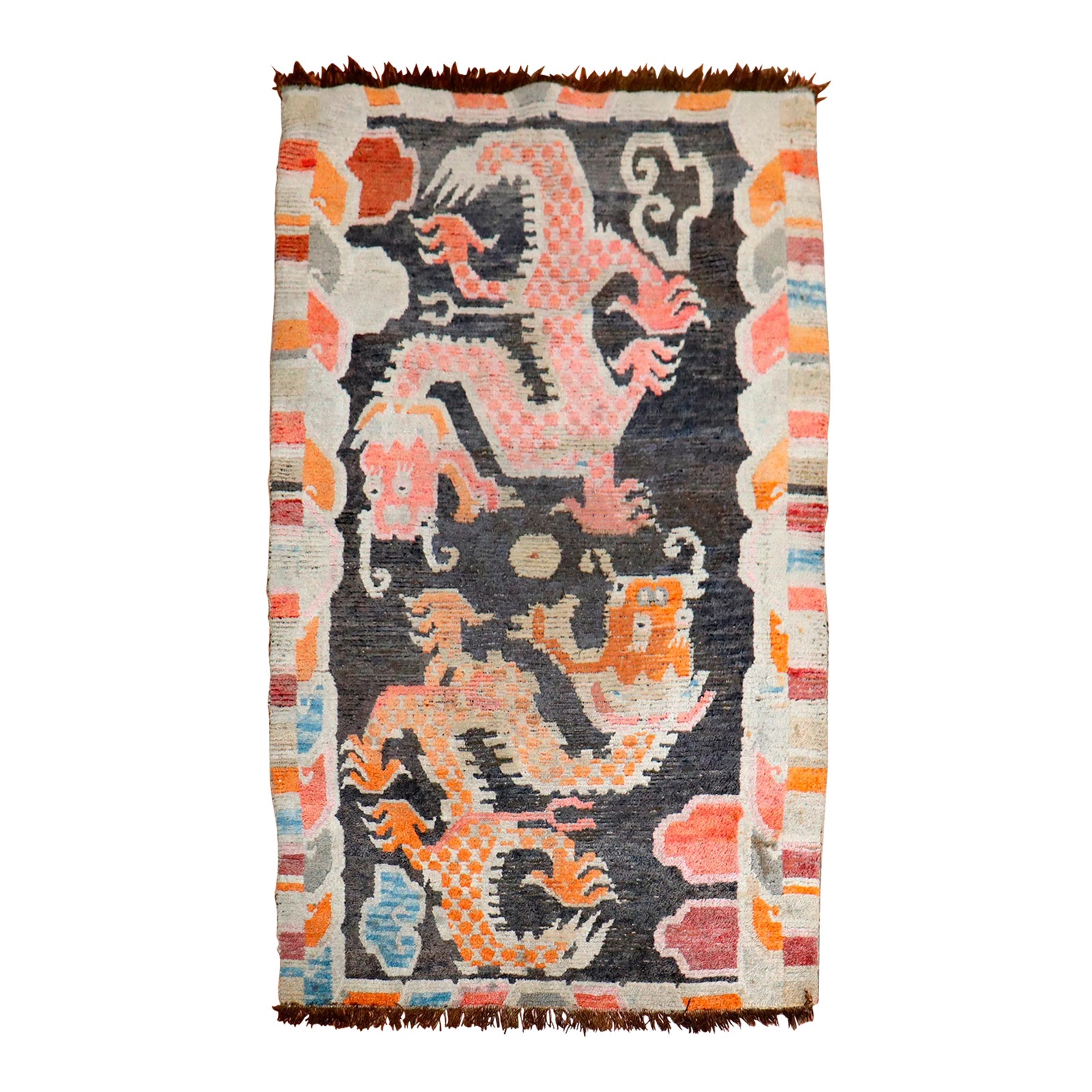 Early 20th Century Antique Tibetan Dragon Rug, 3' X 4'7