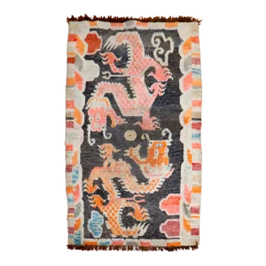 Early 20th Century Antique Tibetan Dragon Rug, 3' X 4'7''