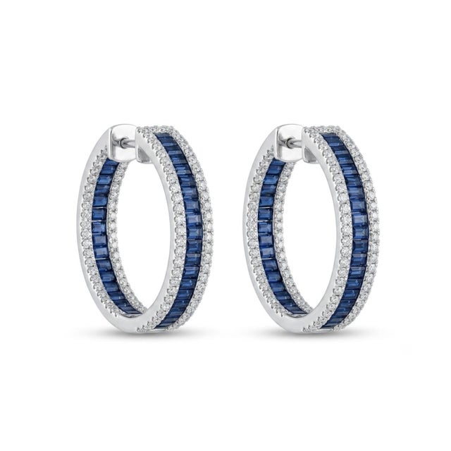 Metal Natural 18k Gold Diamond 2.75ct & Blue Sapphire Stud Earrings For Sale - Image 7 of 8