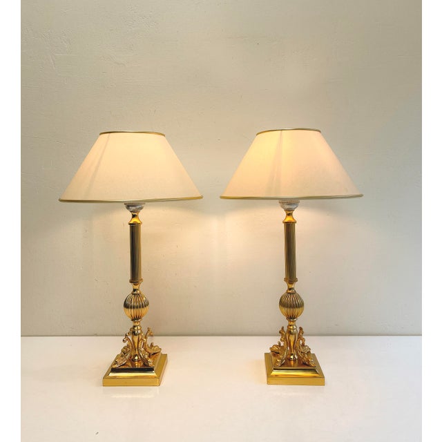 Golden Brass Dolphin Koi Fish Table Lamps, 1960s, Set of 2 For Sale - Image 3 of 17
