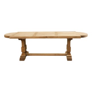 Country French Bleached Oak Farmhouse Dining Table Demilune Ends For Sale