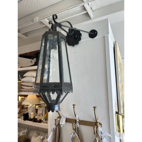 Vintage Iron Lantern Wall Sconces With Glass Seeded Panels - a Pair For Sale - Image 17 of 17