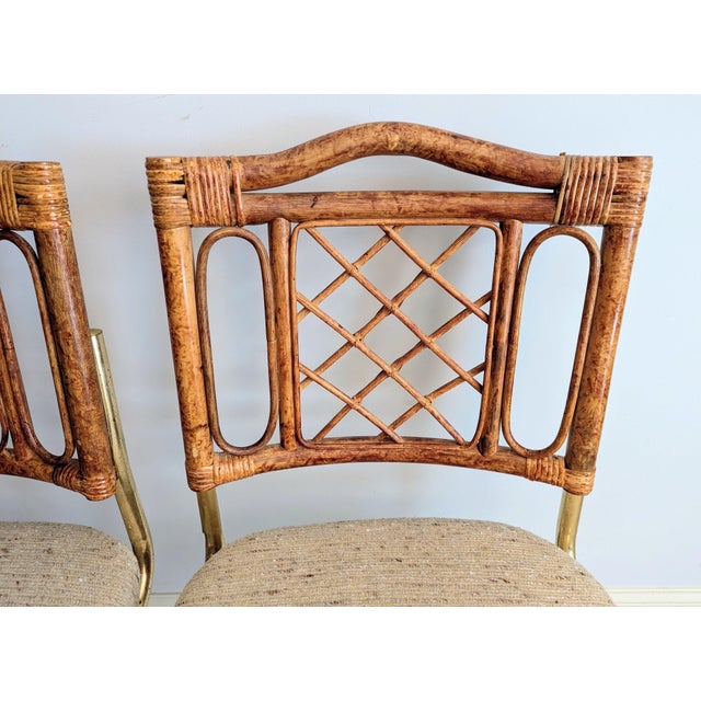 Wood 1980s Rattan and Brass Cantilever Chairs - A Pair by Cramco For Sale - Image 7 of 17