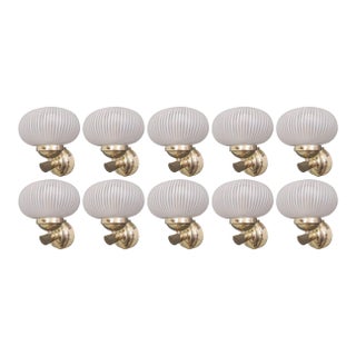 Set of Ten White Ribbed Bowl Murano Sconces by Barovier E Toso. Italy, 1950's For Sale