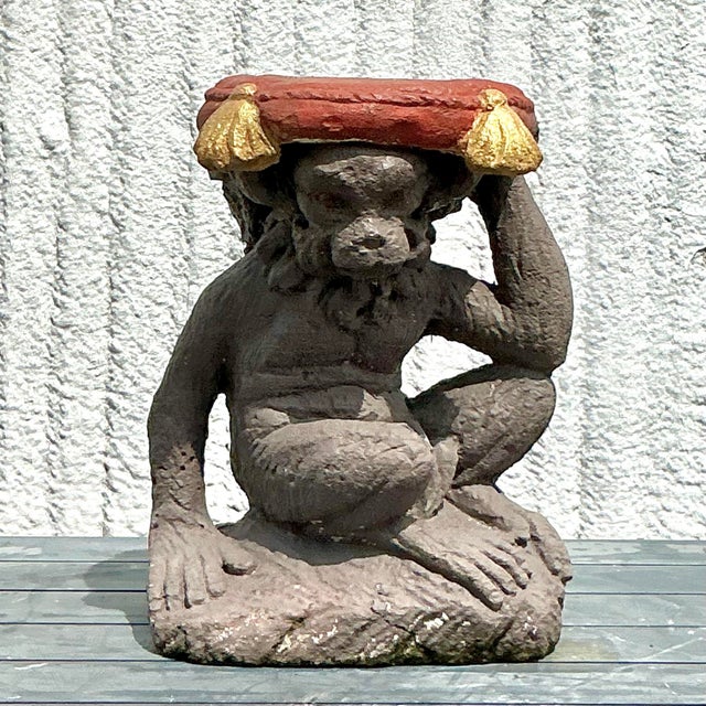 Boho Chic Vintage Boho Cast Concrete Monkey Low Stool For Sale - Image 3 of 7