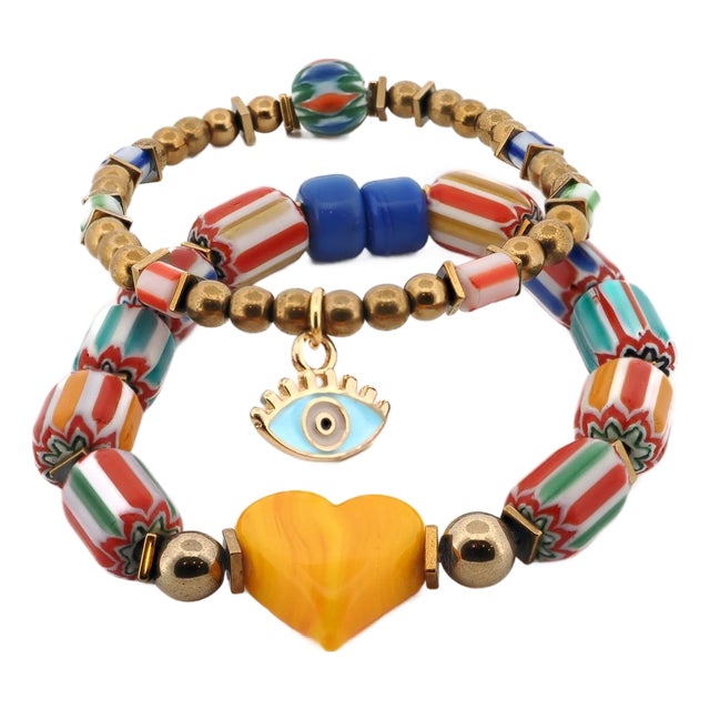 Evil Eye Blessings & Beaded Love Bracelet Set For Sale