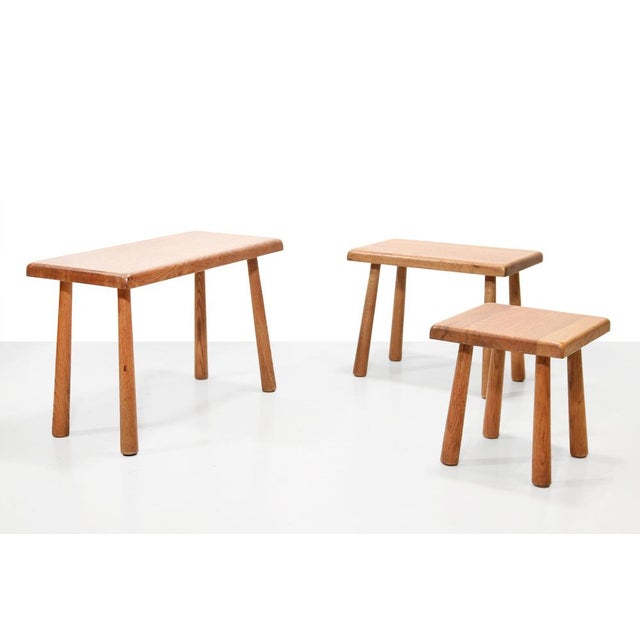 Contemporary Brutalist Oak Nesting Tables, 1970s, Set of 3 For Sale - Image 3 of 5