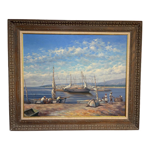 Vintage Nautical Seascape Oil Painting in Ornate Frame For Sale