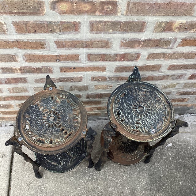 Antique Set of Two Tiered Cast Iron Table/ Plant Stand Victorian Style For Sale - Image 4 of 12