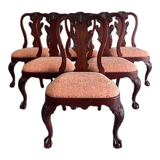 1950s Set of 6 Custom Mahogany Queen Ann Dining Chairs For Sale