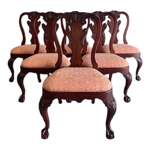 1950s Set of 6 Custom Mahogany Queen Ann Dining Chairs