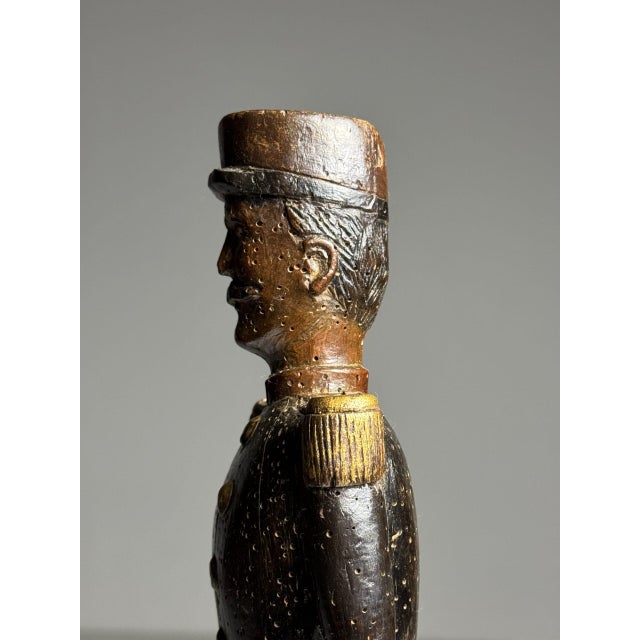 Brown Hand-Carved Statue of a French Officer, 19th Century, Oak on Stone Base For Sale - Image 8 of 17