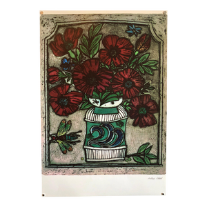 Alfred Cohen, Offset Lithograph Modernist Print of Bold Vibrant Flowers, Plate Signed