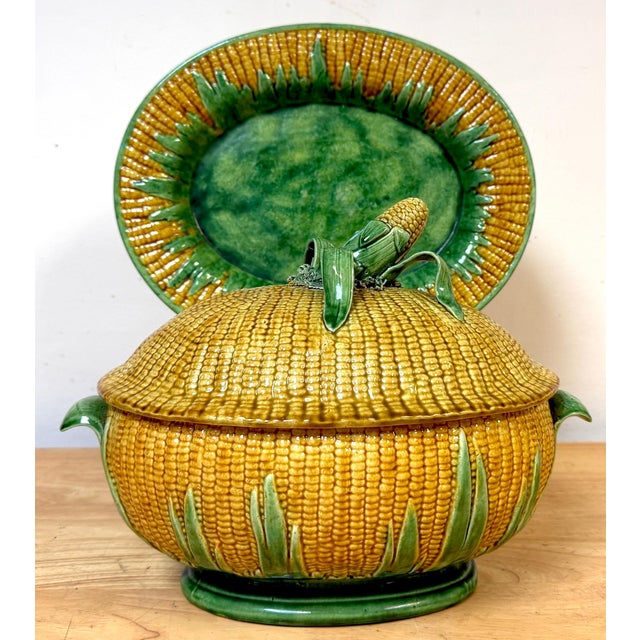 Portuguese Majolica Corn Motif Tureen & Platter, by José A. Cunha For Sale - Image 11 of 18