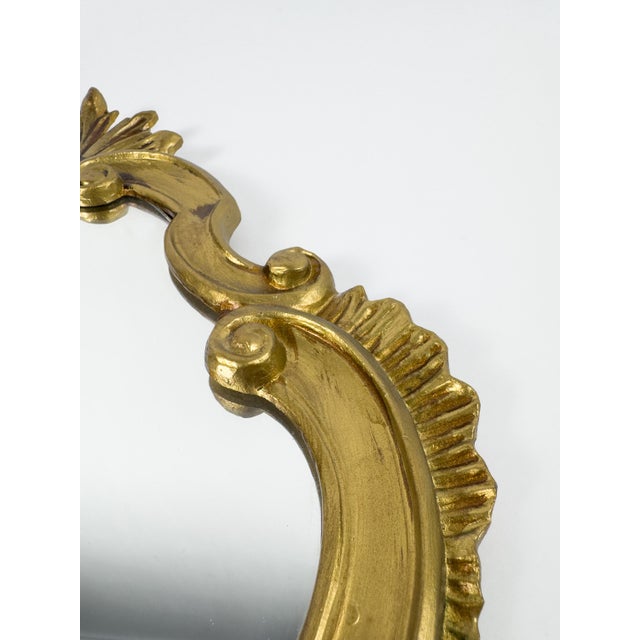 1960s Vintage Rococo Baroque Style Gilt Metal Wall Mirror With Ornate Frame For Sale - Image 5 of 17