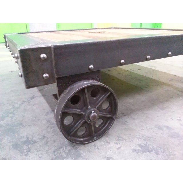 Late 19th Century Industrial French Dolly Cart Vintage Coffee Table For Sale - Image 5 of 5