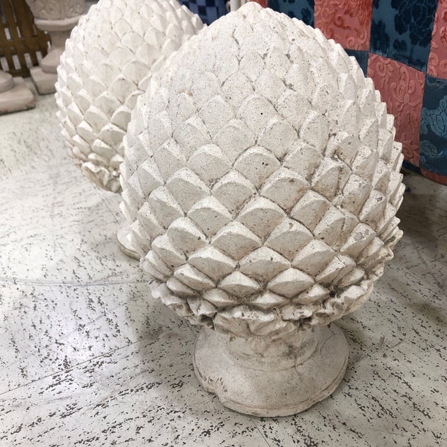 Vintage Stone Painted Artichoke Garden Ornaments - Set of 2 For Sale - Image 4 of 5