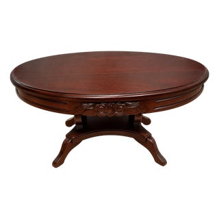 Victorian-Style Oval Coffee Table With Carved Rosette Detail For Sale