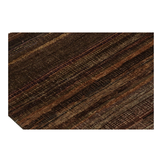 Rug & Kilim’s Modern Textural Rug in Brown, Umber and Purple Stripes and Striae For Sale