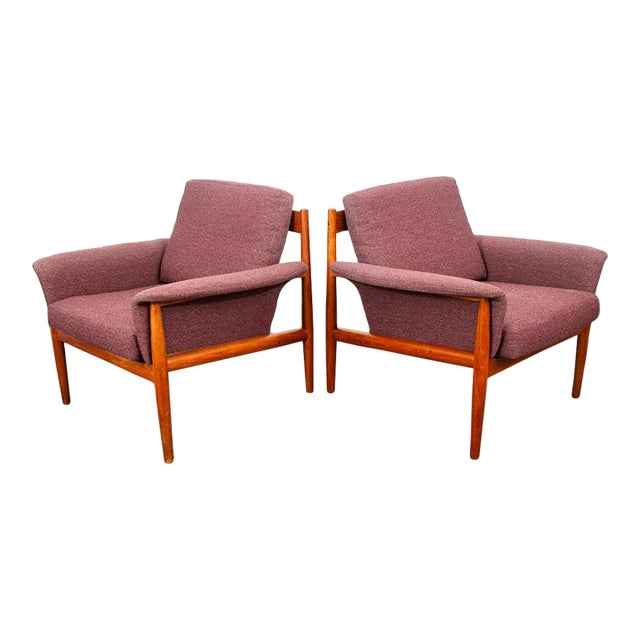 1960s Mid Century Danish Modern Lounge Chairs Set Grete Jalk France Sons Purple Teak For Sale