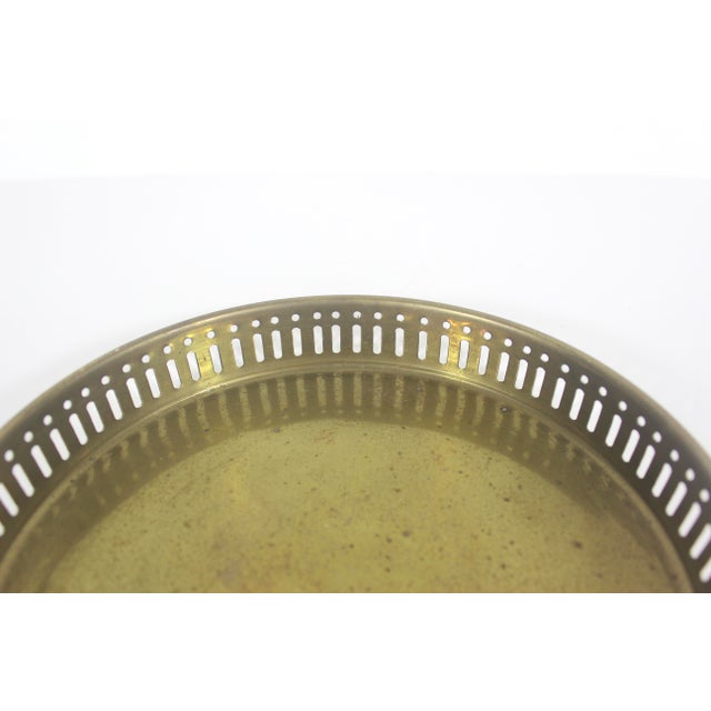 Vintage Brass Tray, Round Gallery With Pierced Cutout Details 8” Bar Drinks For Sale - Image 6 of 8