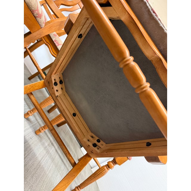 Wood Fiddleback Splat Floral Dining Chairs, Set of Eight For Sale - Image 7 of 12