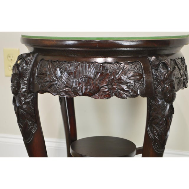 Lord Co Yokohama Japan Vintage Pair Of Round Carved Asian Side Tables Chairish