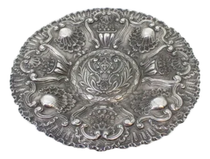 Silver Tray with Portuguese Coat of Arms Relief and Floral Motifs