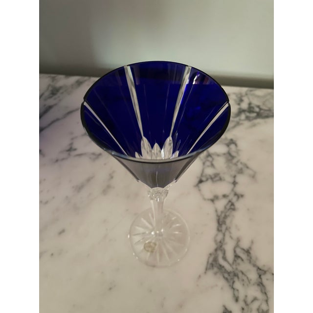 Royal Blue 1990s Set of 8 Ajka Castille Albinka Cobalt Blue Crystal Wine Goblets, 24% Lead Crystal, Hungary For Sale - Image 8 of 9