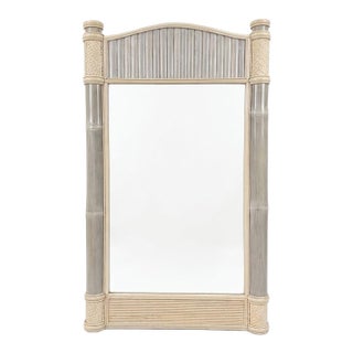 1970s Monumental Palm Beach Estate Grayish-Blue & Cream Bamboo Wall Mirror For Sale