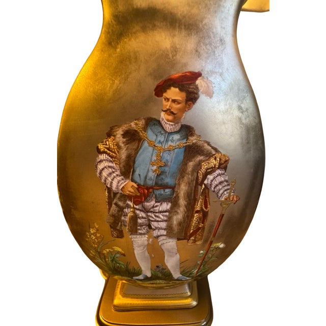 1950s Pair of Vintage Italian Hand-Painted Renaissance Style Table Lamps With Heraldic Motifs For Sale - Image 5 of 16