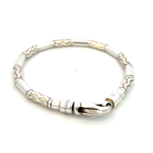 Traditional 1990s Tiffany & Co Estate German Zig Zag Bracelet 7.5" Sterling Silver 4.5 mm For Sale - Image 3 of 12