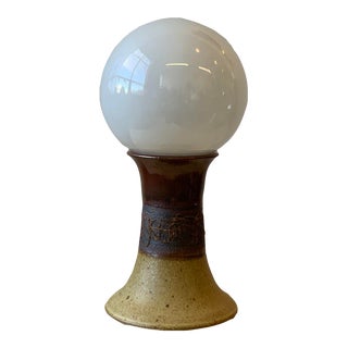 Vintage Signed Stoneware Orb Lamp, Circa 1970s For Sale