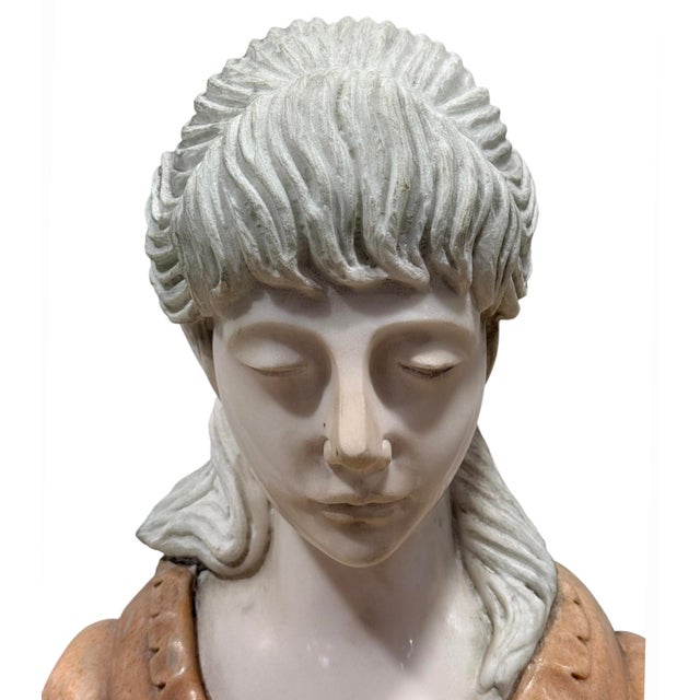 Stone Mid-Century Italian Neo-Classical Sienna & Carrara Marble Bust of a Young Woman For Sale - Image 7 of 8