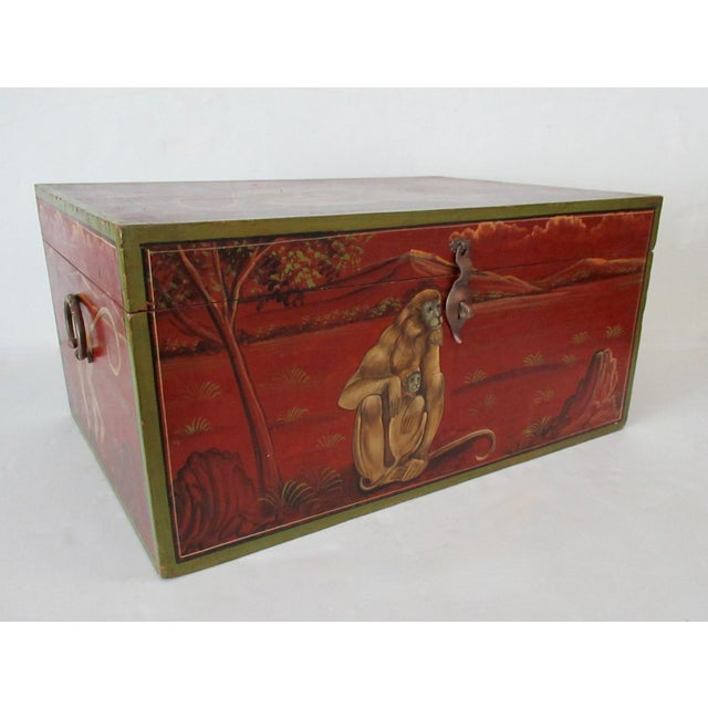 Anglo Indian Anglo-Indian, Asian Hand-Crafted & Painted Large Lidded Storage/Chest With Brass Hardware For Sale - Image 4 of 18