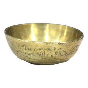 Vintage Small Brass Bowl With Mayan Graphics