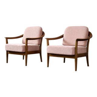 Mid-Century German Modern Cherrywood and Pink Upholstered Armchairs from Wilhelm Knoll, 1970s, Set of 2 For Sale