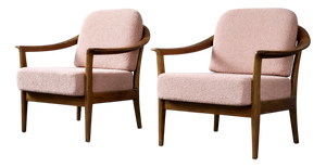 Mid-Century German Modern Cherrywood and Pink Upholstered Armchairs from Wilhelm Knoll, 1970s, Set of 2