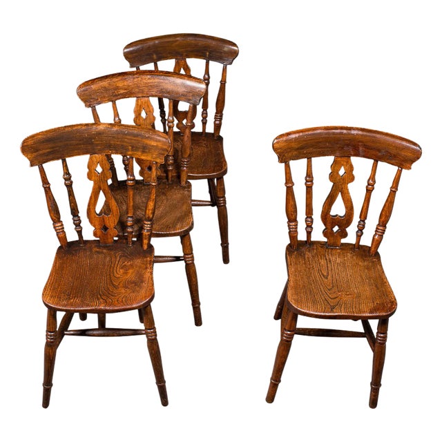 Set of 4 Antique Station Chairs, English, Country House Kitchen, Seat, Victorian For Sale