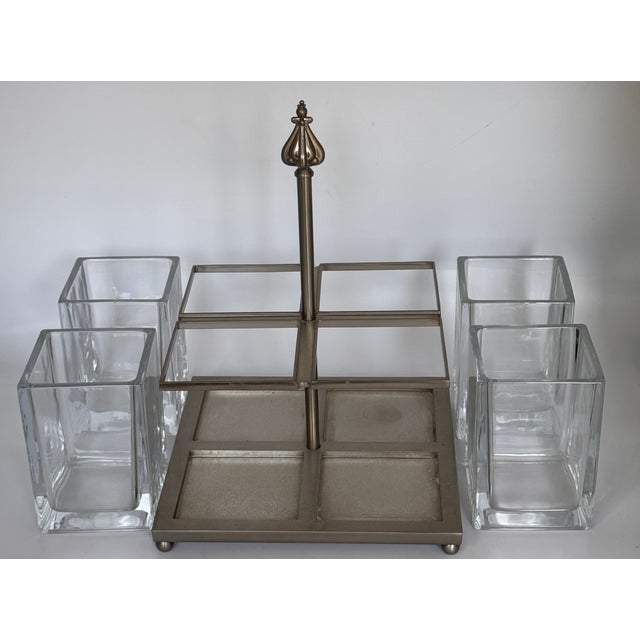 Vintage Pewter Tone Four Well Flatware Caddy For Sale In Seattle - Image 6 of 15