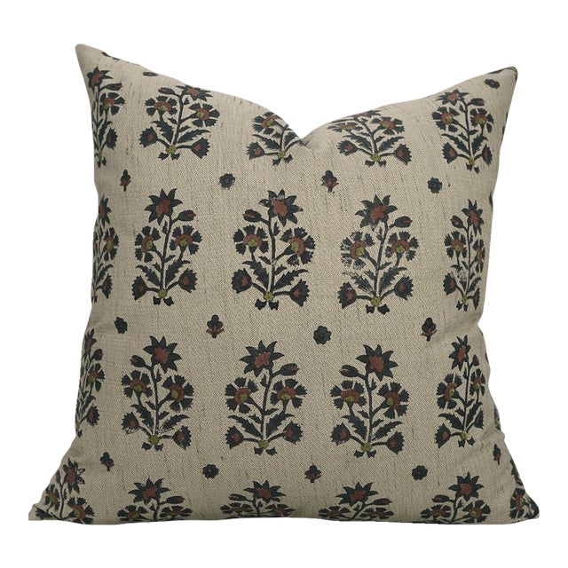 Fabdivine Traditional Sadabahar Block Print Linen Blend Cushion Cover- 26x26 For Sale